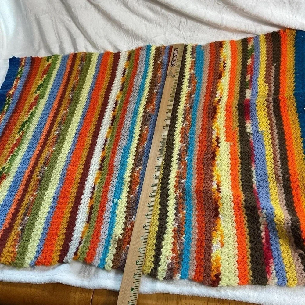 Vintage Crochet Shoulder Wrap Granny Stripe Afghan Shawl Boho Colorful 70s